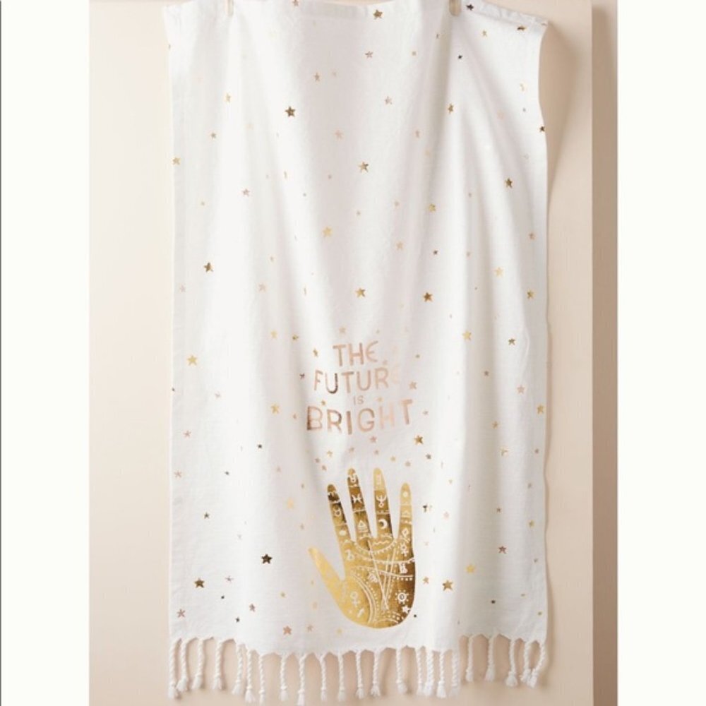 Anthropologie Metallic Gold Palmistry Tapestry Wall Hanging Dish Towel